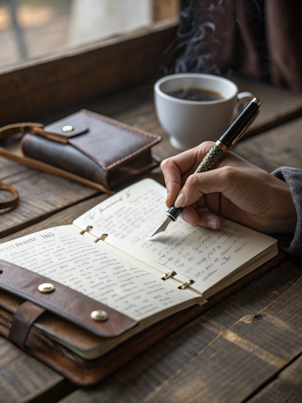 An open journal bathed in soft golden light, inviting reflection and creativity