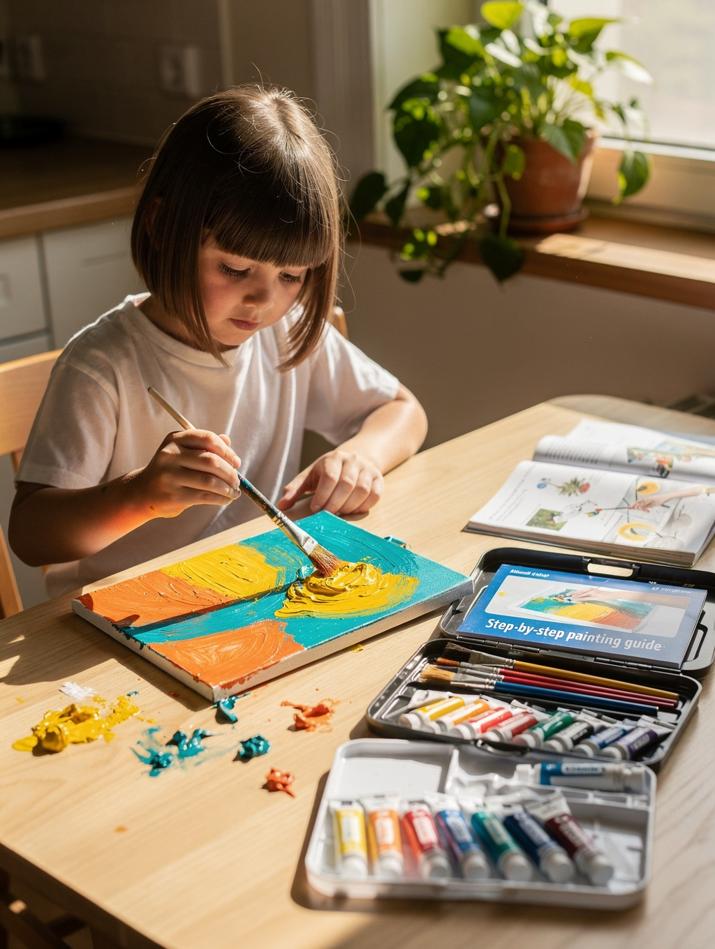 A child expressing their story through creative art and painting